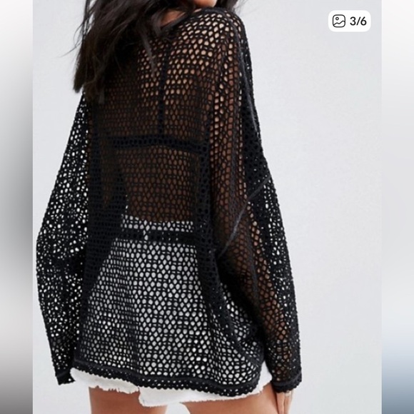 We The Free Black Open Weave Crochet Sweater Top - Picture 3 of 13